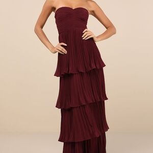 Lulus Seriously Sensational Plum Purple Strapless Tiered Maxi Dress - Size L